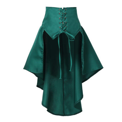 Steampunk Renaissance Pirate Asymmetrical Ruffled Lace-Up Skirt