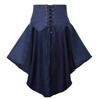 Steampunk Renaissance Pirate Asymmetrical Ruffled Lace-Up Skirt