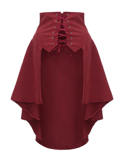 Steampunk Renaissance Pirate Asymmetrical Ruffled Lace-Up Skirt