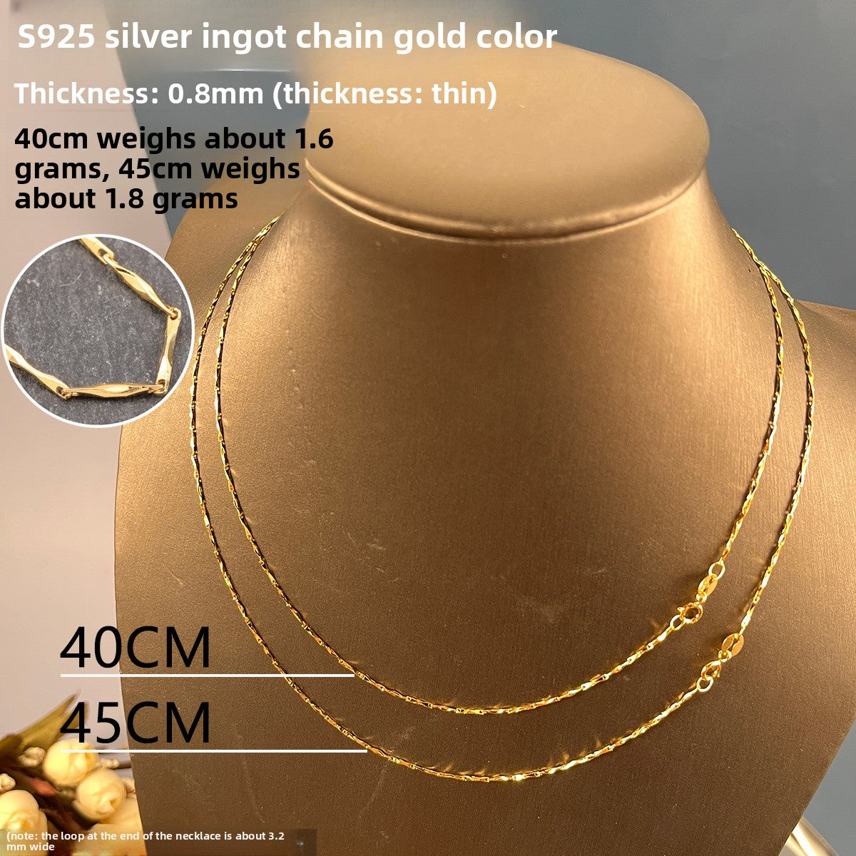 Sterling Silver 925 Plated 18K Gold Women's Snake Bone Chain Necklace