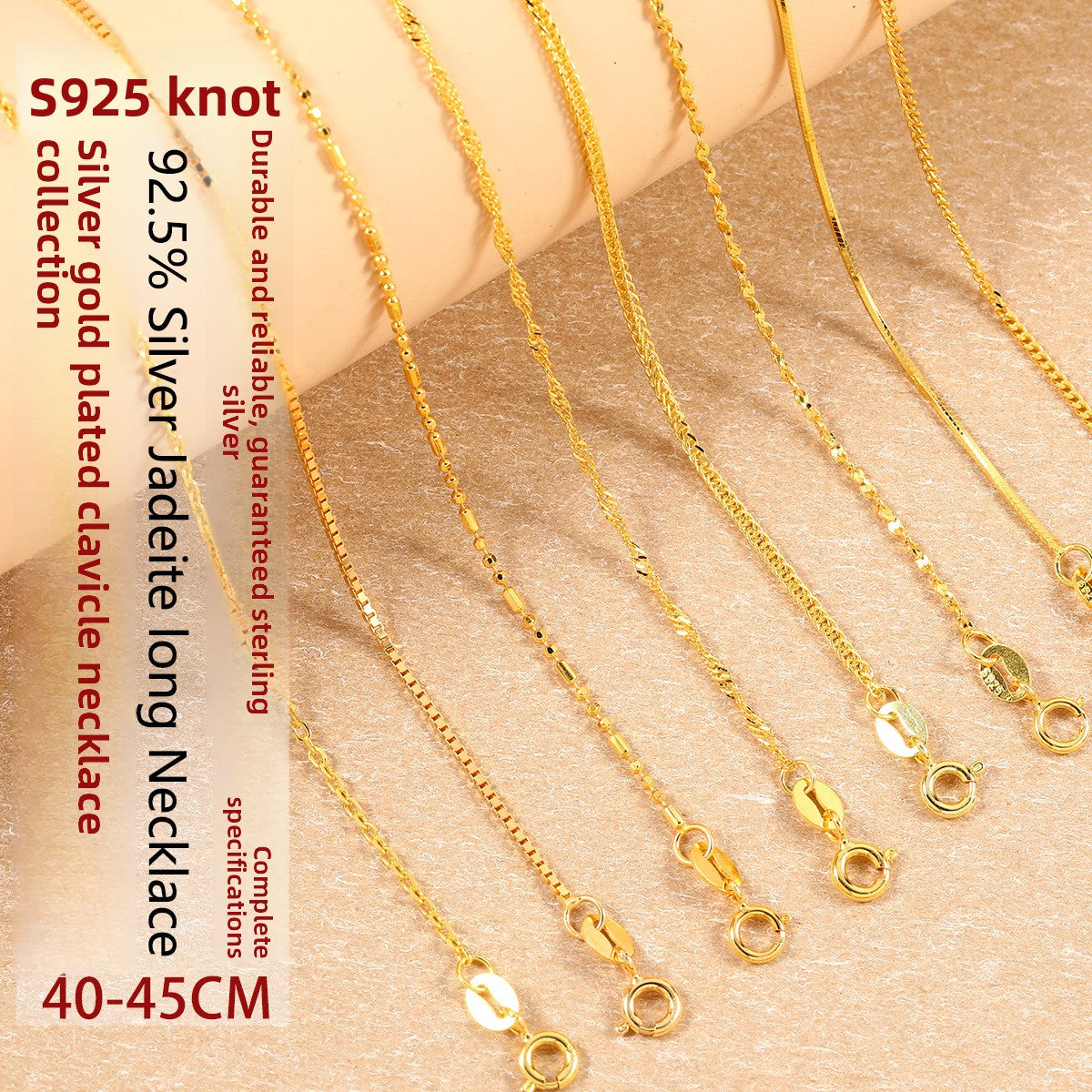 Sterling Silver 925 Plated 18K Gold Women's Snake Bone Chain Necklace