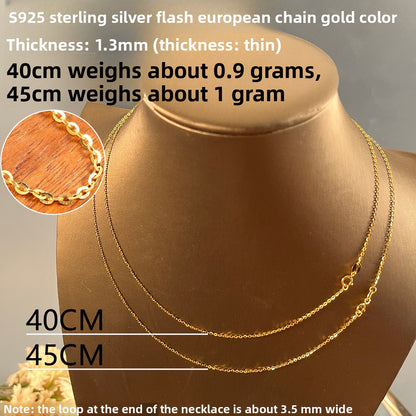 Sterling Silver 925 Plated 18K Gold Women's Snake Bone Chain Necklace