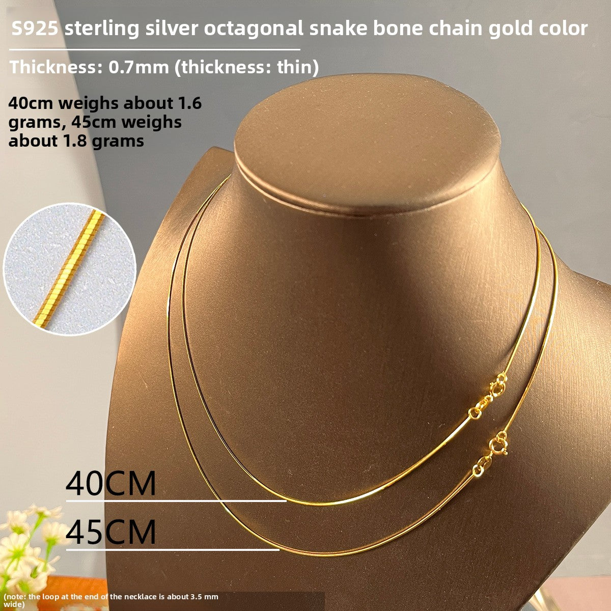Sterling Silver 925 Plated 18K Gold Women's Snake Bone Chain Necklace