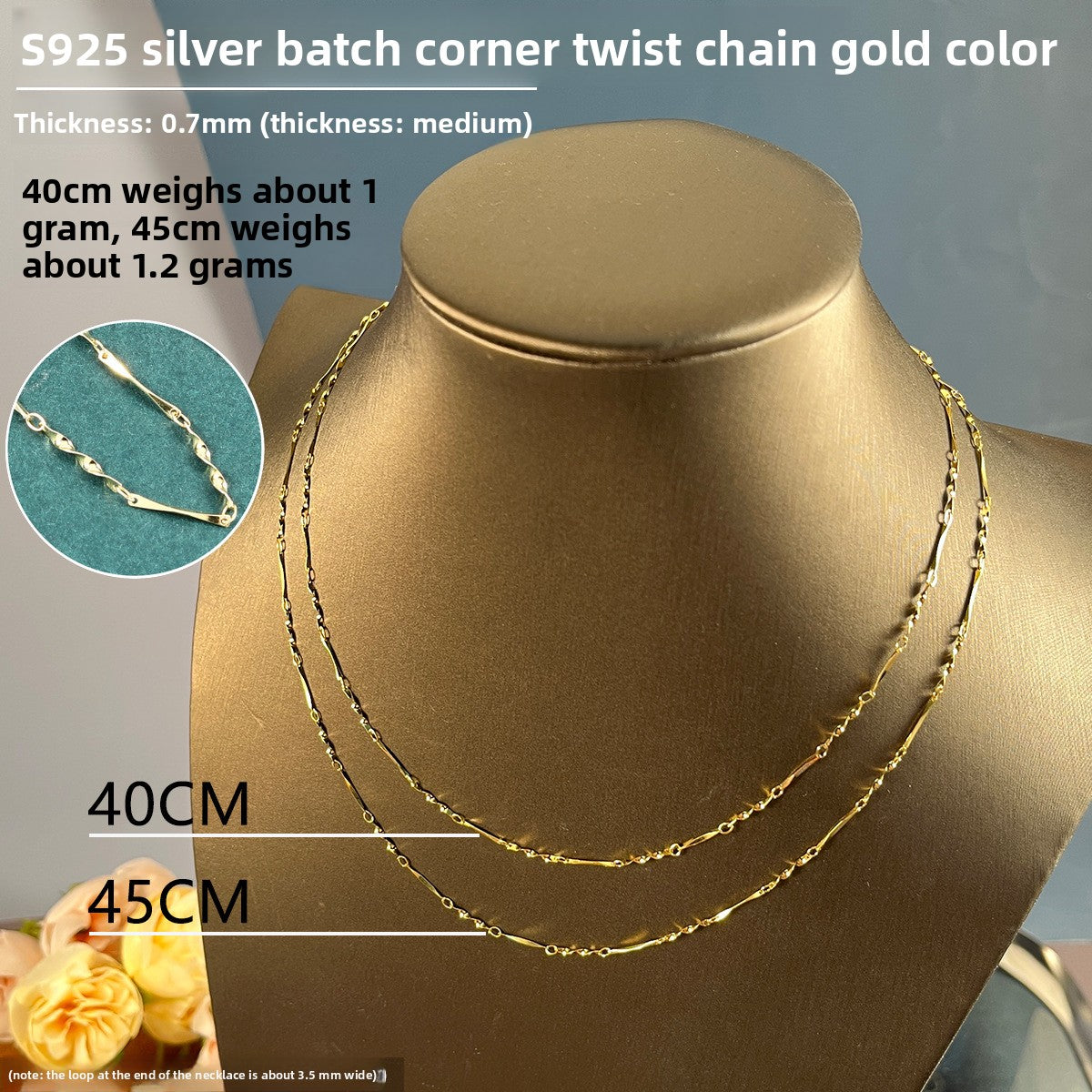 Sterling Silver 925 Plated 18K Gold Women's Snake Bone Chain Necklace
