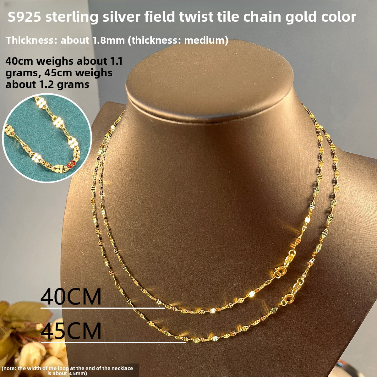 Sterling Silver 925 Plated 18K Gold Women's Snake Bone Chain Necklace