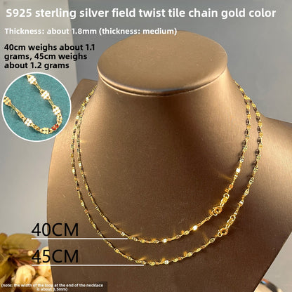 Sterling Silver 925 Plated 18K Gold Women's Snake Bone Chain Necklace