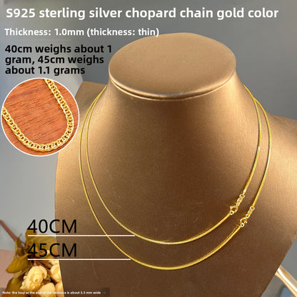 Sterling Silver 925 Plated 18K Gold Women's Snake Bone Chain Necklace