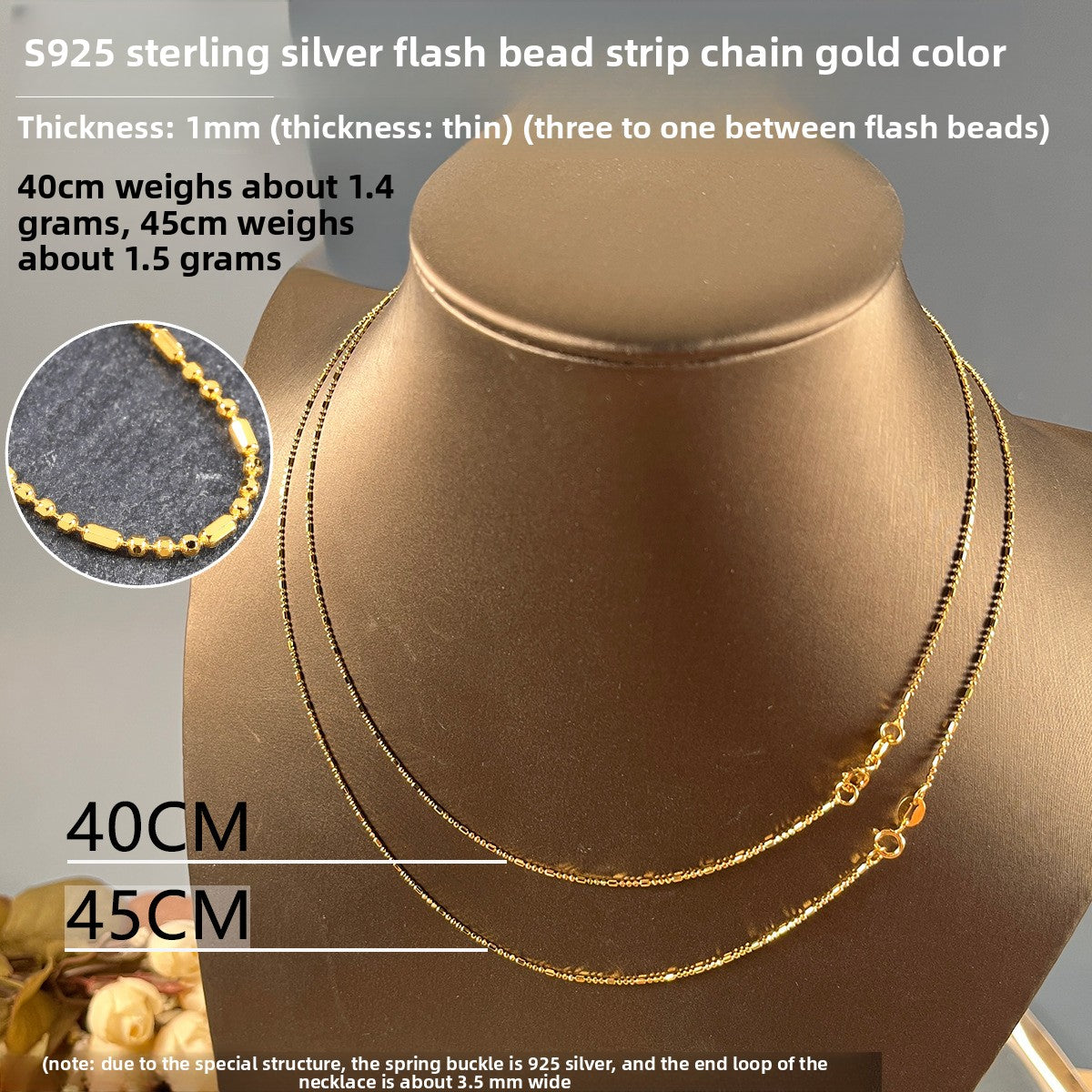 Sterling Silver 925 Plated 18K Gold Women's Snake Bone Chain Necklace