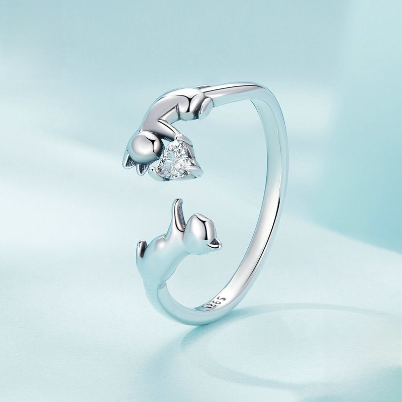 Sterling Silver Cat Adjustable Open Ring