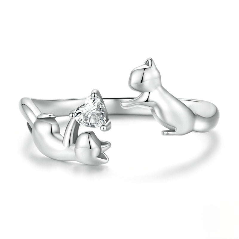 Sterling Silver Cat Adjustable Open Ring