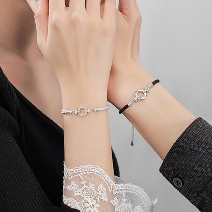 Sterling Silver Couple Bracelet with Zircon