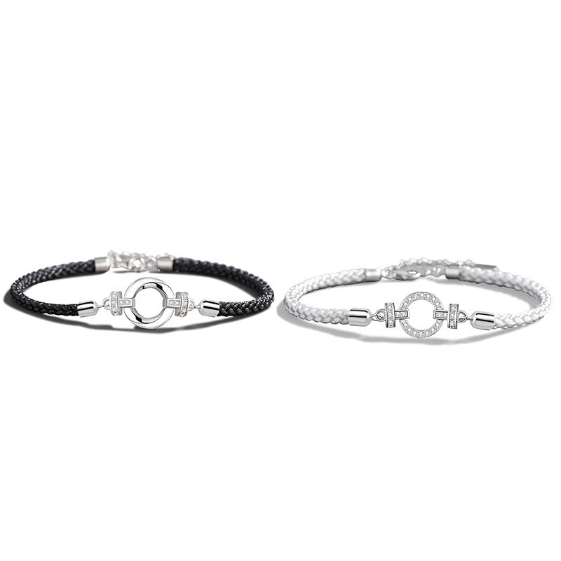 Sterling Silver Couple Bracelet with Zircon