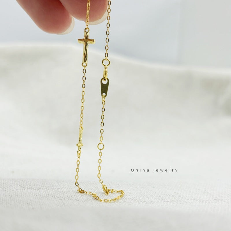 Sterling Silver Cross Bracelet with Gold Plating