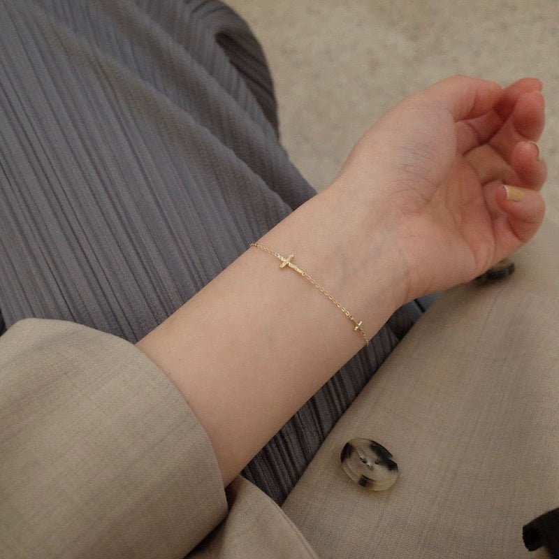 Sterling Silver Cross Bracelet with Gold Plating