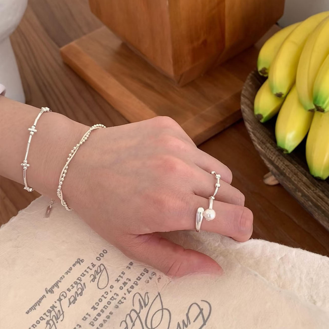 Sterling Silver Double Layer Bead Bracelet