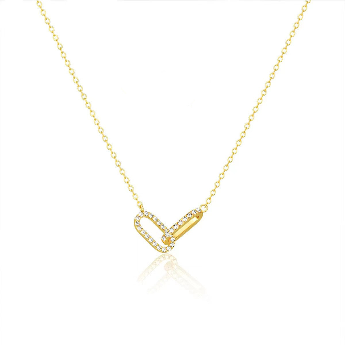 Sterling Silver Double Oval Interlocking Necklace with Diamond Accents