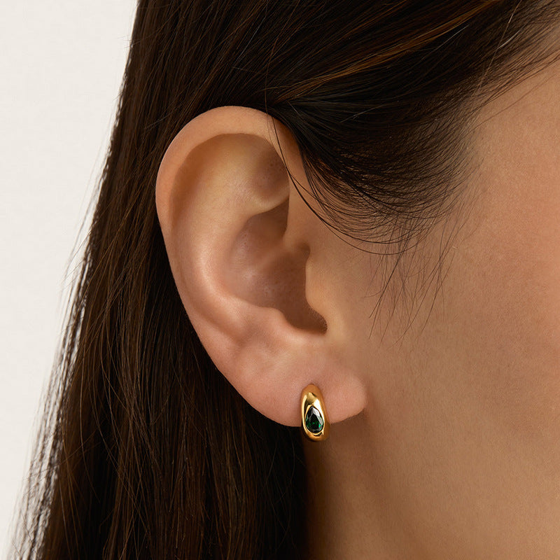 Sterling Silver Emerald Drop Zircon Earrings