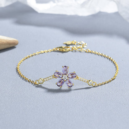 Sterling Silver Flower Zircon Bracelet for Women