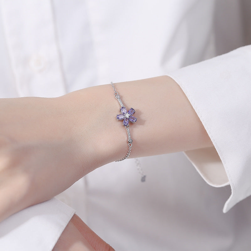 Sterling Silver Flower Zircon Bracelet for Women