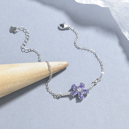 Sterling Silver Flower Zircon Bracelet for Women