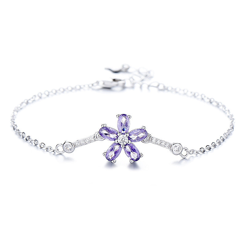 Sterling Silver Flower Zircon Bracelet for Women