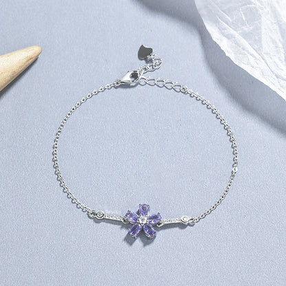 Sterling Silver Flower Zircon Bracelet for Women