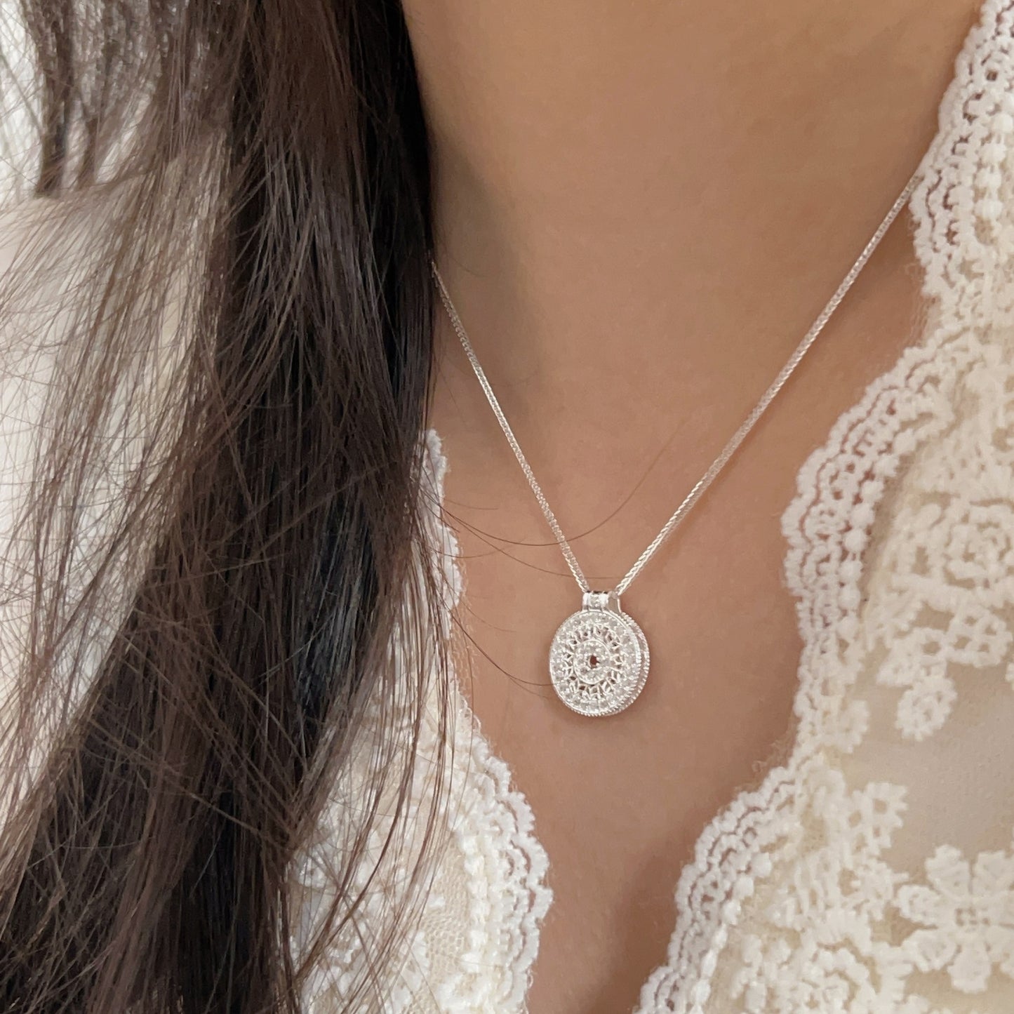 Sterling Silver Geometric Compass Necklace