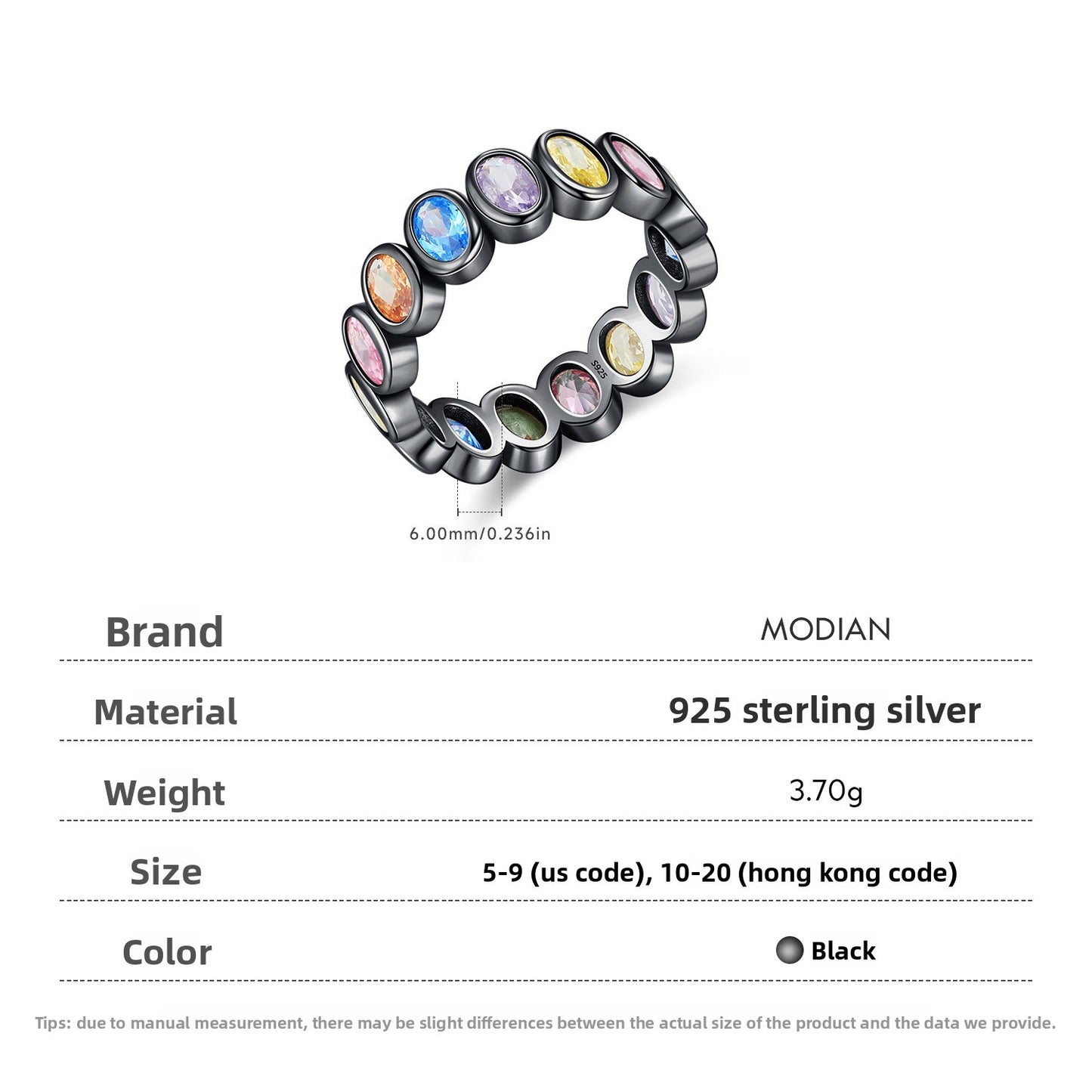 Sterling Silver Geometric Rainbow Diamond Ring