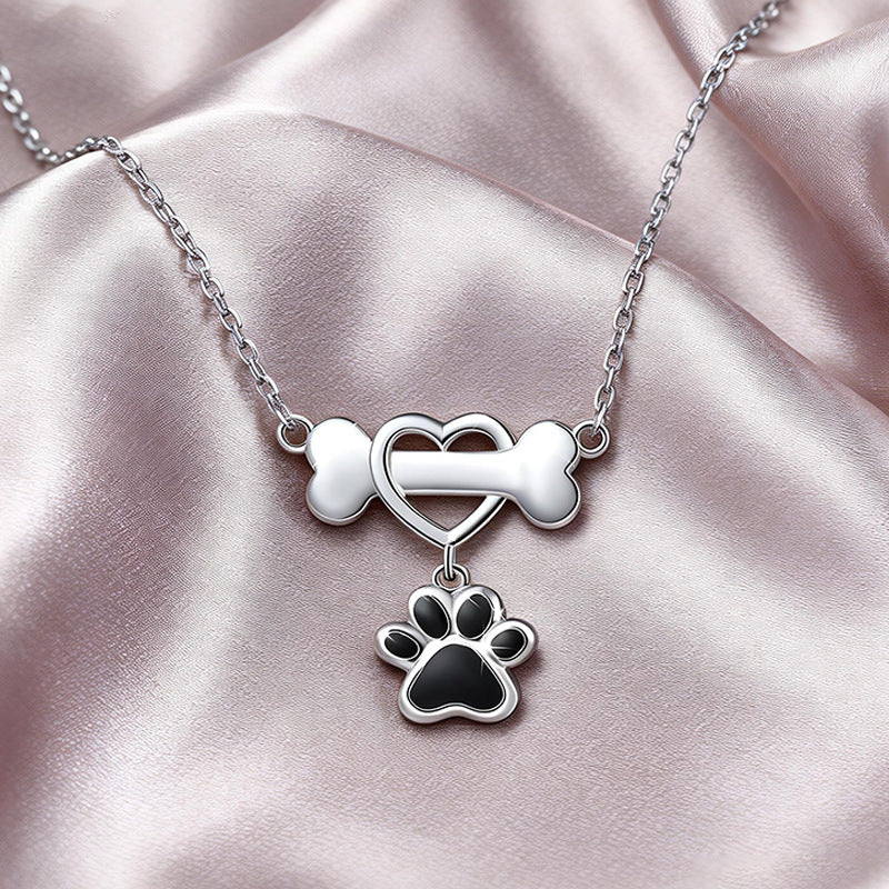 Sterling Silver Heart Bone Paw Necklace Pendant