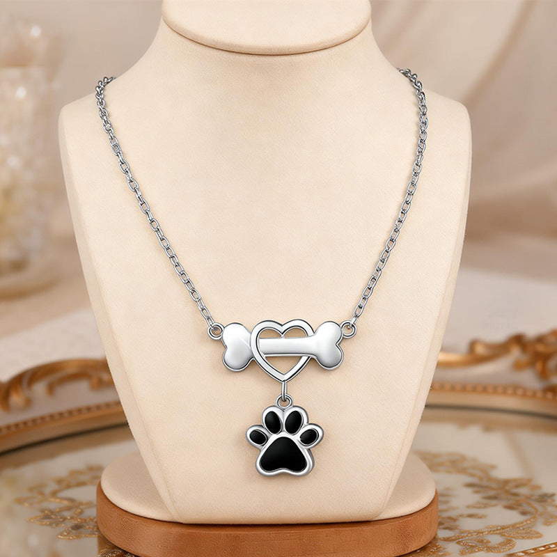 Sterling Silver Heart Bone Paw Necklace Pendant