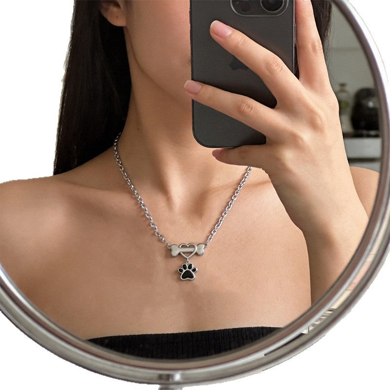 Sterling Silver Heart Bone Paw Necklace Pendant