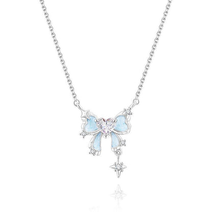 Sterling Silver Heart Bowknot Luminous Necklace