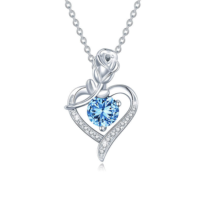 Sterling Silver Heart Rose Moissanite Pendant Necklace