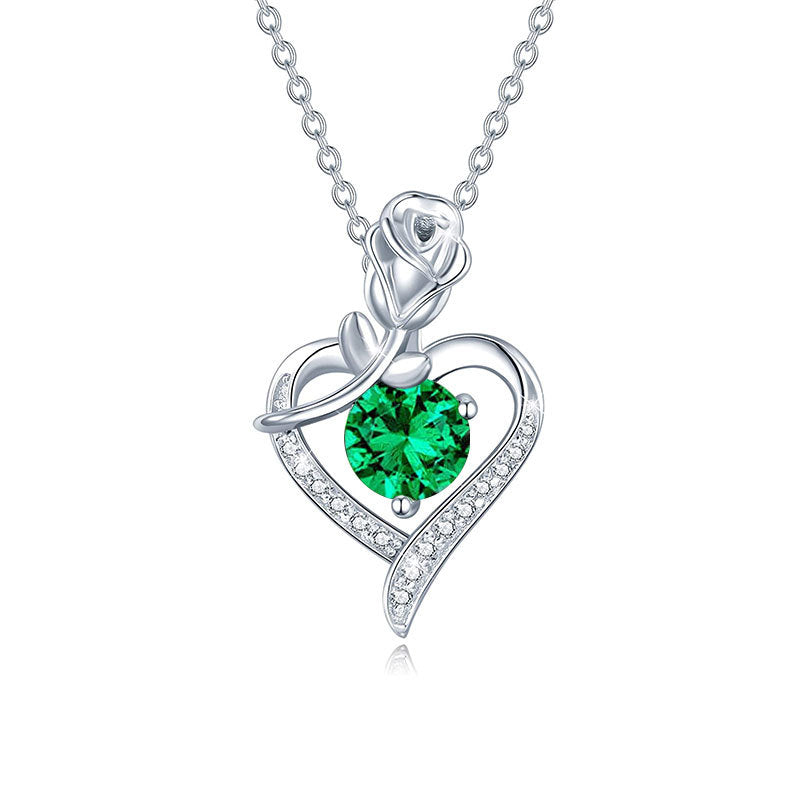 Sterling Silver Heart Rose Moissanite Pendant Necklace