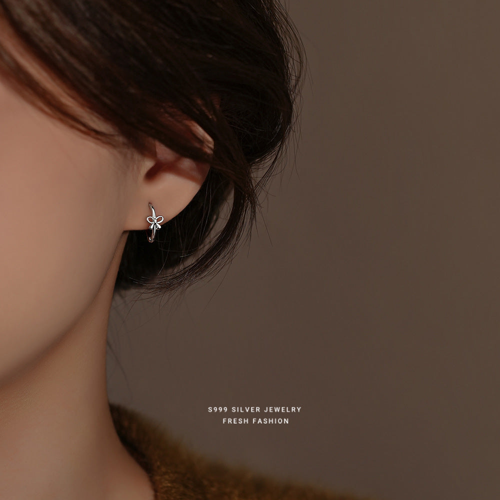 Sterling Silver Hollow Bow Ear Clips for Women