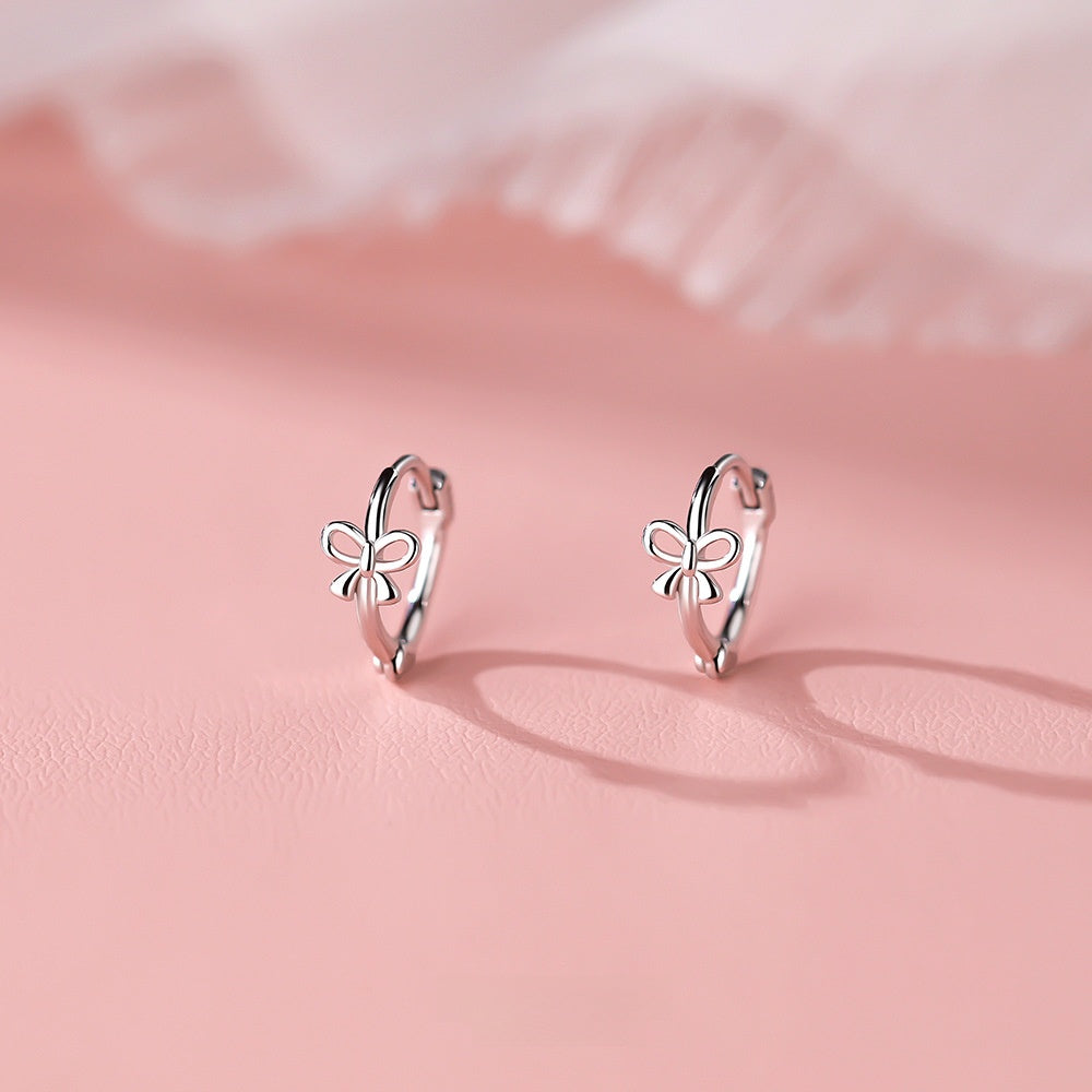 Sterling Silver Hollow Bow Ear Clips for Women