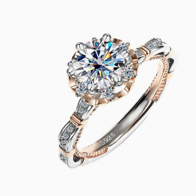 Sterling Silver Moissanite Blooming Rose Engagement Ring