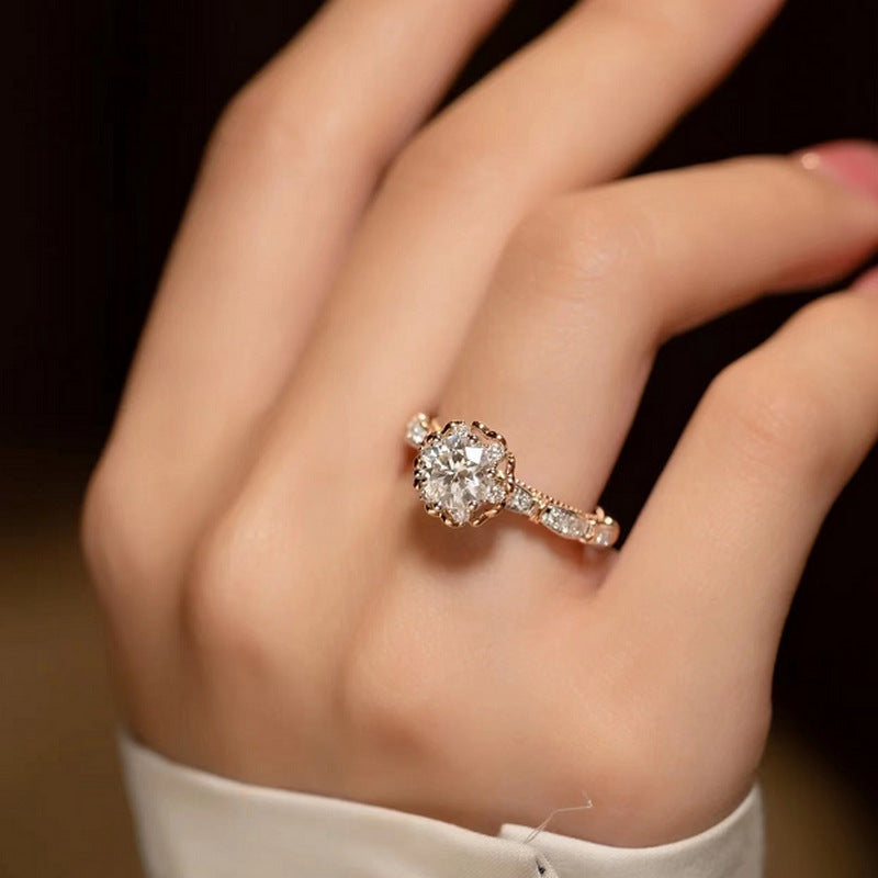 Sterling Silver Moissanite Blooming Rose Engagement Ring