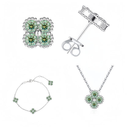 Sterling Silver Moissanite Clover Jewelry Set