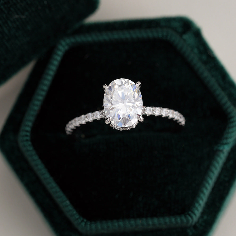Sterling Silver Moissanite Egg-shaped Ring