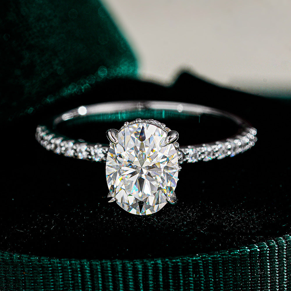 Sterling Silver Moissanite Egg-shaped Ring