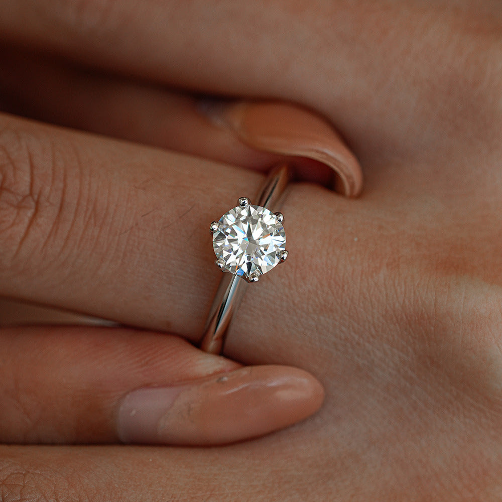 Sterling Silver Moissanite Engagement Ring with Adjustable Band