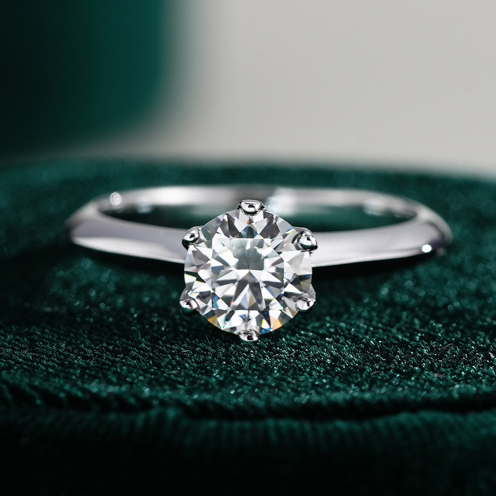 Sterling Silver Moissanite Engagement Ring with Adjustable Band