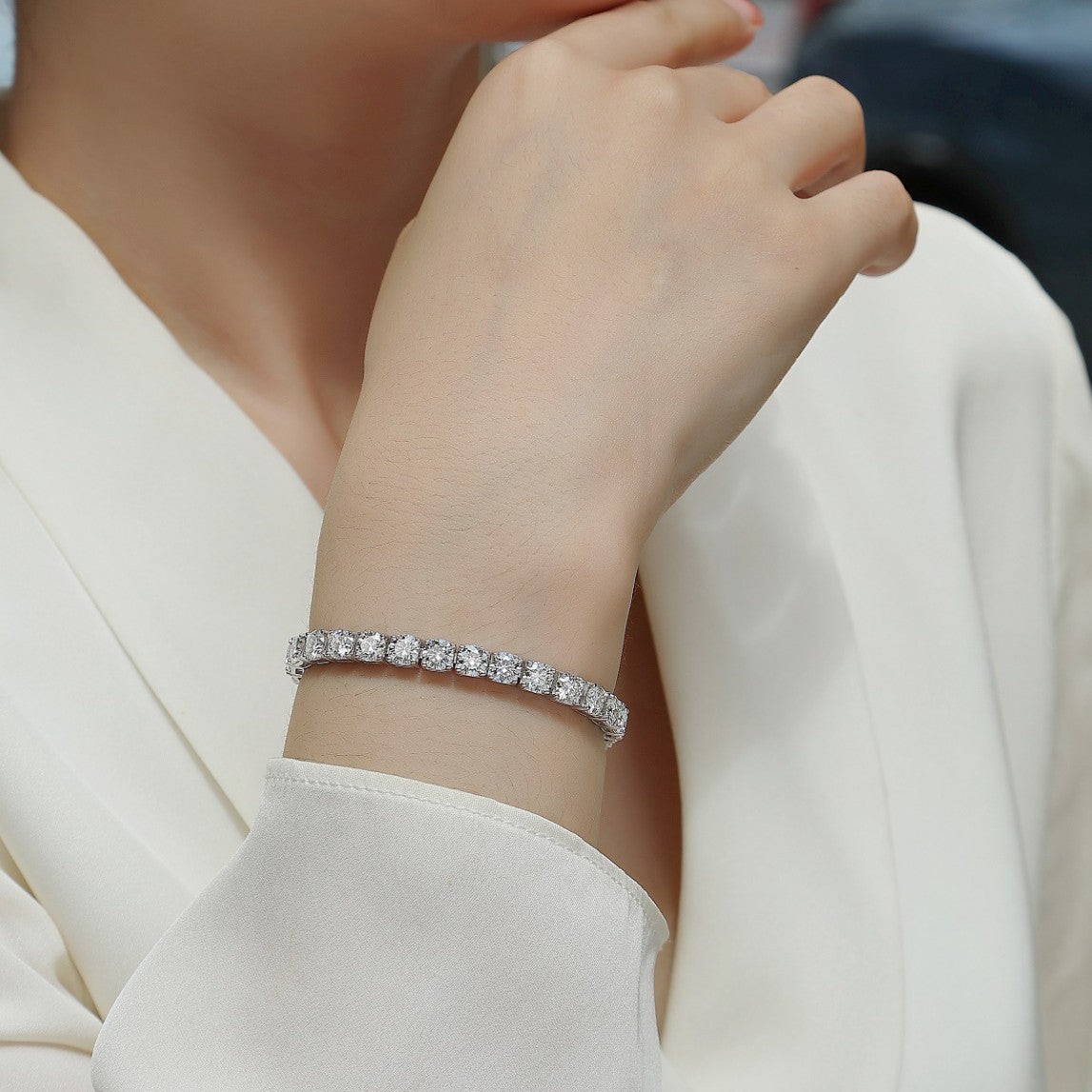 Sterling Silver Moissanite Four-Leaf Clover Bracelet