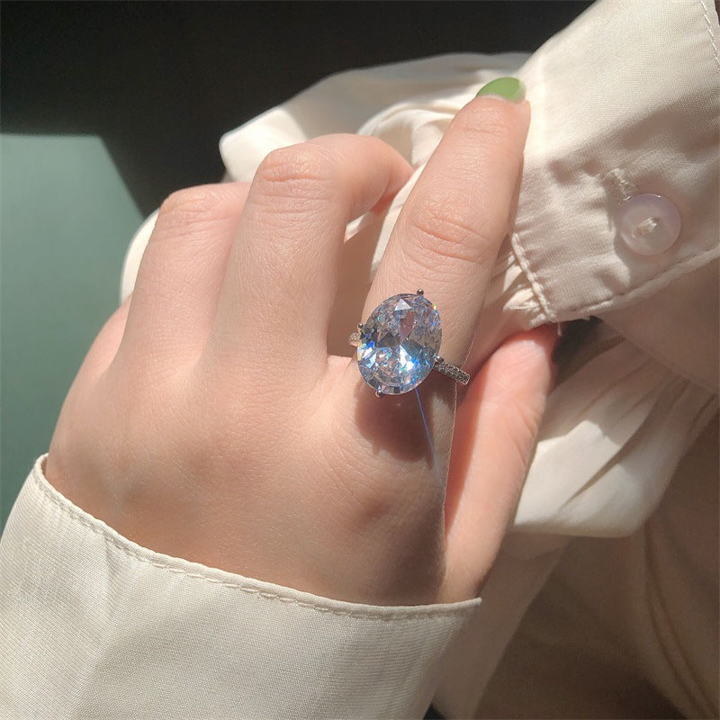 Sterling Silver Oval Zircon Adjustable Ring