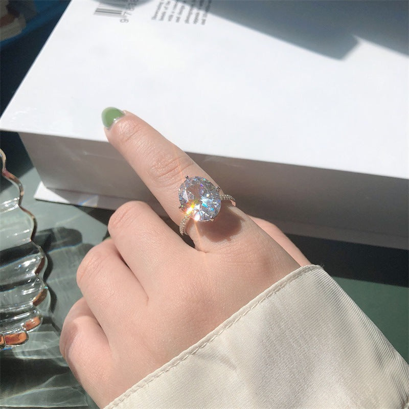 Sterling Silver Oval Zircon Adjustable Ring