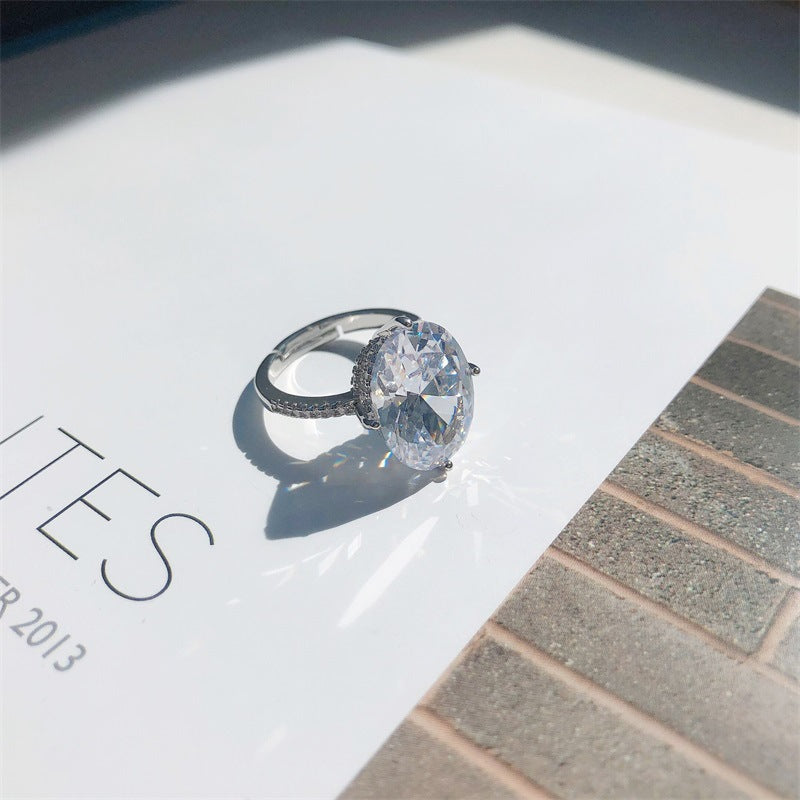 Sterling Silver Oval Zircon Adjustable Ring