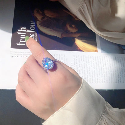 Sterling Silver Oval Zircon Adjustable Ring