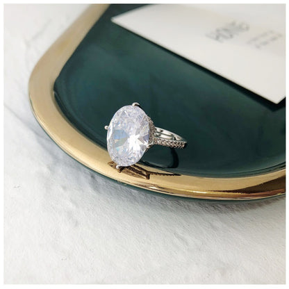 Sterling Silver Oval Zircon Adjustable Ring