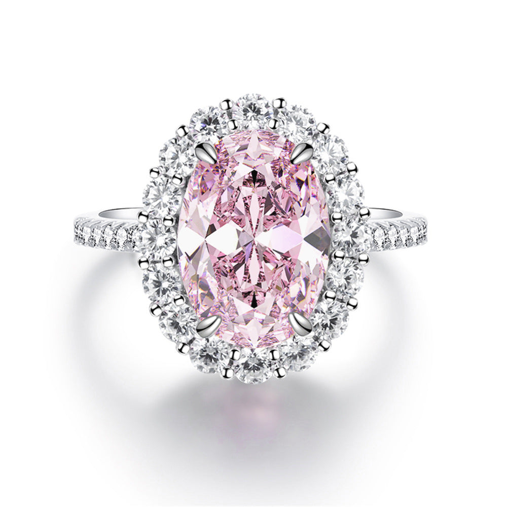Sterling Silver Pink Diamond Egg-Shaped Ring